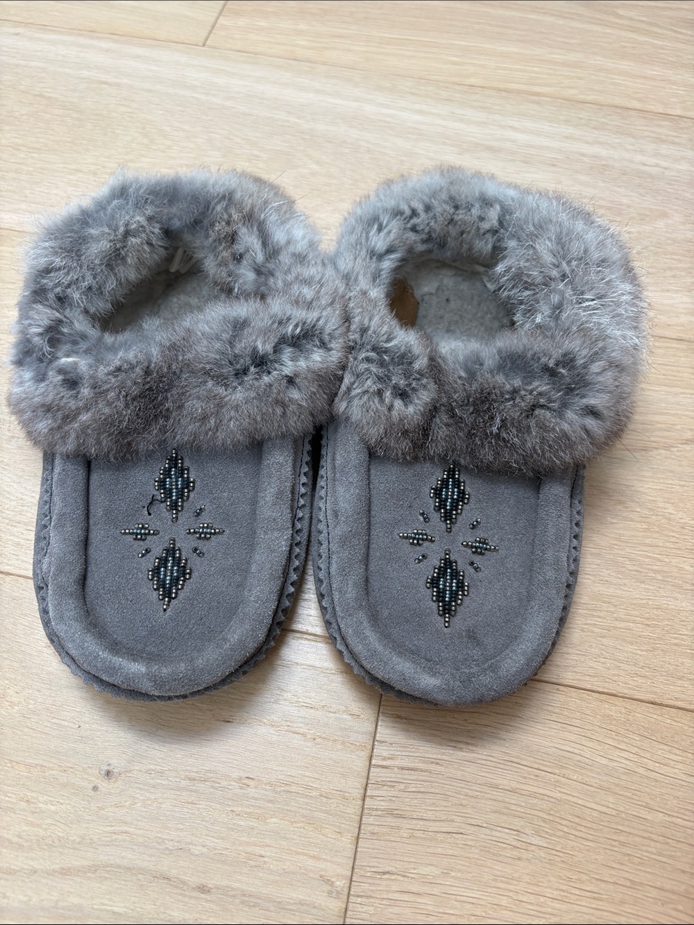 Kid’s Gray Plush moccasins
